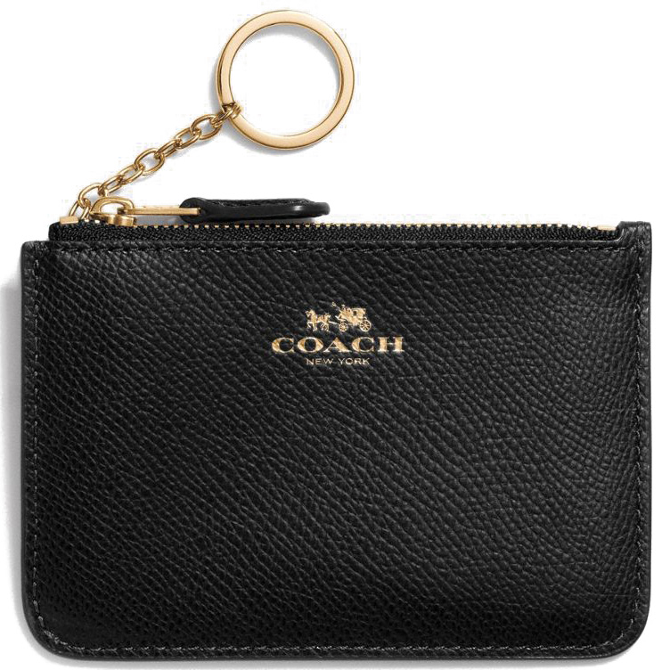 Coach Key Pouch With Gusset In Crossgrain Leather Gold / Black # F57854
