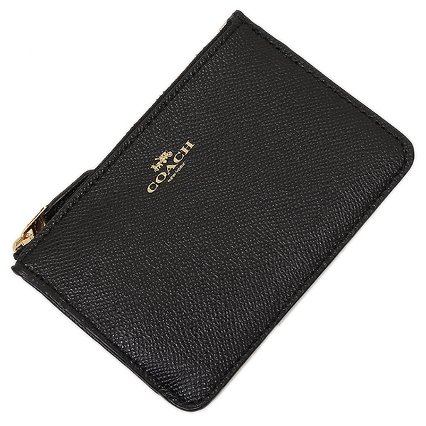 Coach Key Pouch With Gusset In Crossgrain Leather Gold / Black # F57854