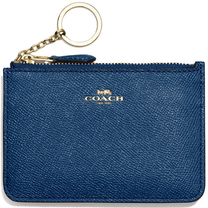 Coach Key Pouch With Gusset In Crossgrain Leather Marine Blue # F57854