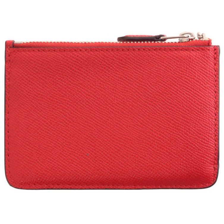Coach Key Pouch With Gusset In Crossgrain Leather Silver / Bright Red # F57854