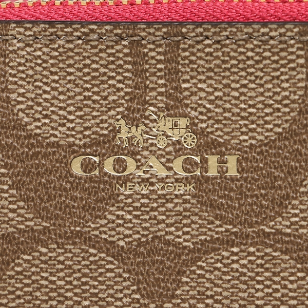 Coach Key Pouch With Gusset In Signature Gold / Khaki Bright Pink # F63923