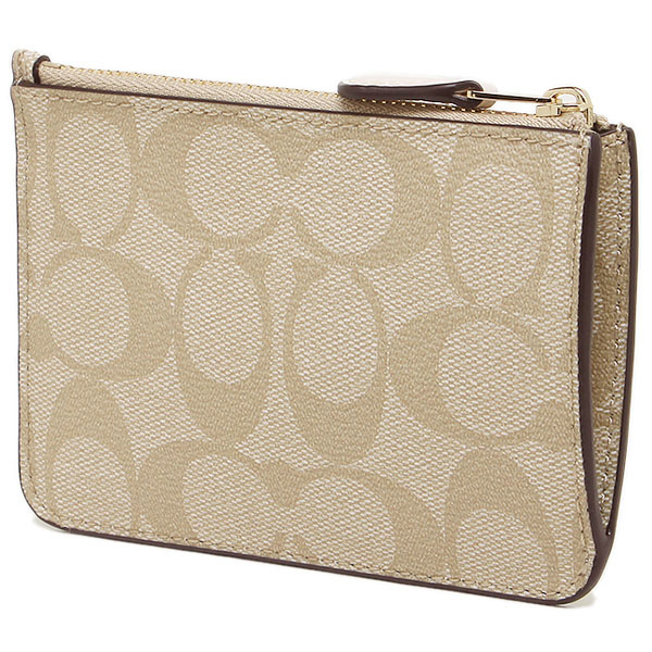 Coach Key Pouch With Gusset In Signature Light Khaki Brown / Chalk White # F63923