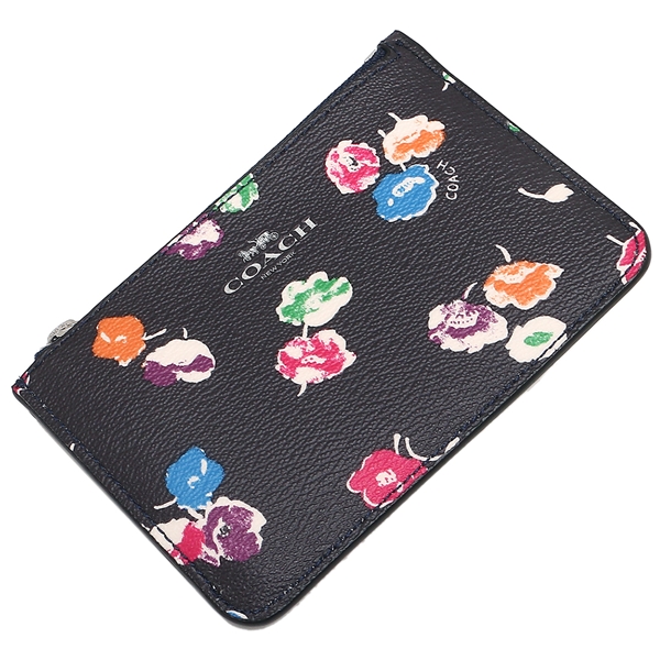Coach Key Pouch With Gusset In Wildflower Print Coated Canvas Silver / Rainbow Multi # F65444