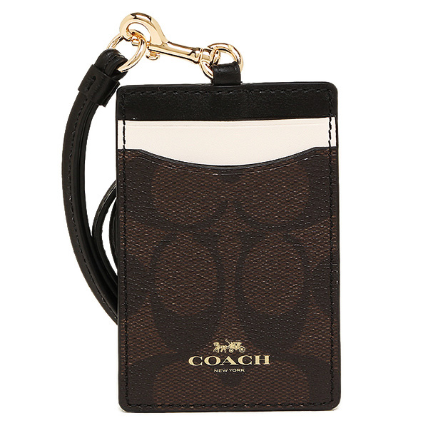 Coach Lanyard Id Case In Colorblock Signature Brown Neutral # F57964