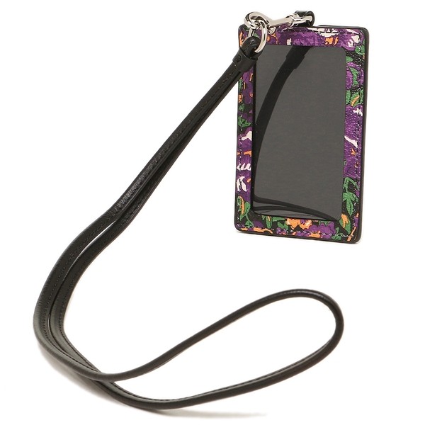 Coach Lanyard Id In Rose Meadow Floral Print Silver / Violet Multi # F57990