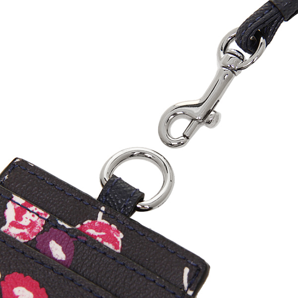 Coach Lanyard Id In Wildflower Print Coated Canvas Navy / Silver / Multi # F65573