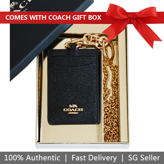 Coach Lanyard In Gift Box Boxed Id Lanyard Set Black / Gold # F38650