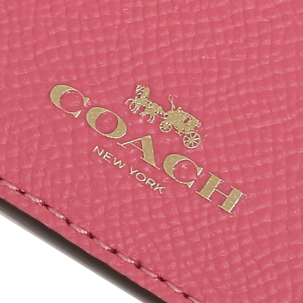 Coach Lanyard In Gift Box Crossgrain Leather Id Lanyard Pink Ruby # F57311