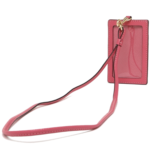 Coach Lanyard In Gift Box Crossgrain Leather Id Lanyard Pink Ruby # F57311