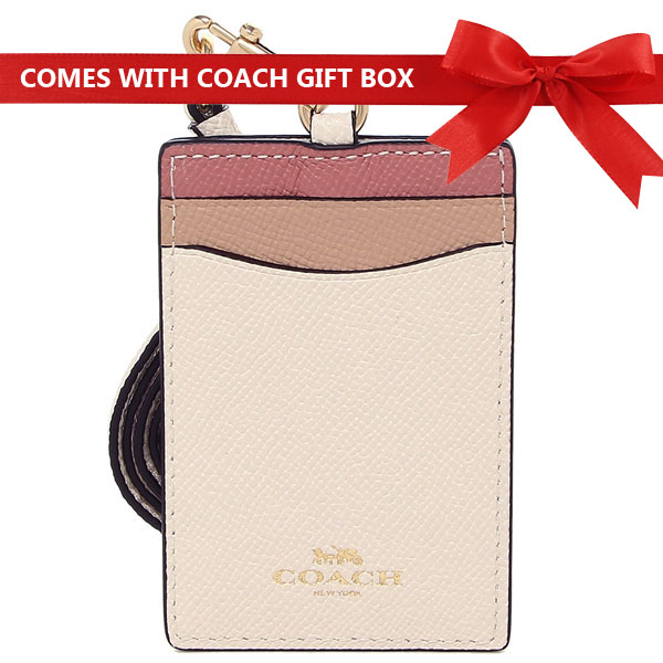 Coach Lanyard In Gift Box Id Lanyard In Colorblock Chalk Off White / Gold # F31913