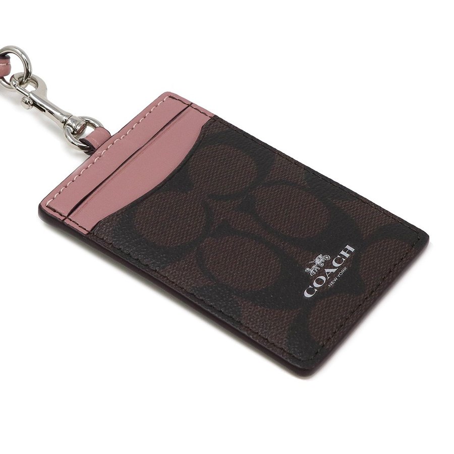Coach Lanyard In Gift Box Id Lanyard In Signature Canvas Brown / Dusty Rose # F63274