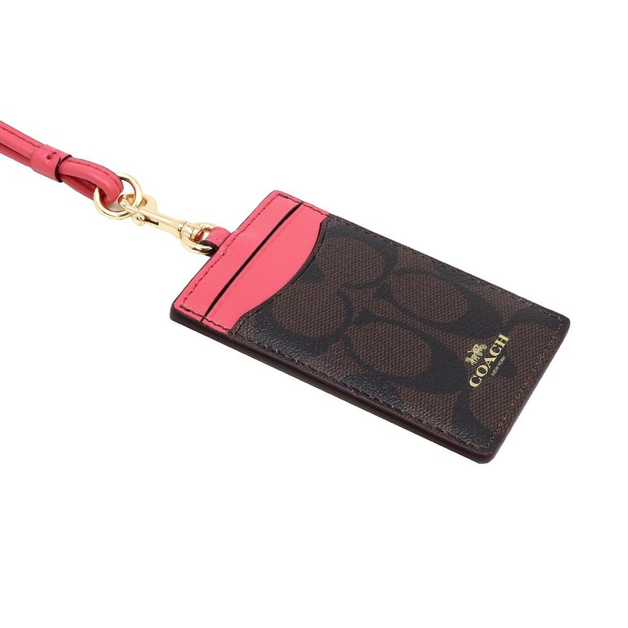 Coach Lanyard In Gift Box Id Lanyard In Signature Canvas Brown / Strawberry # F63274