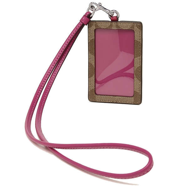 Coach Lanyard In Gift Box Id Lanyard In Signature Canvas Khaki / Cerise Pink # F63274