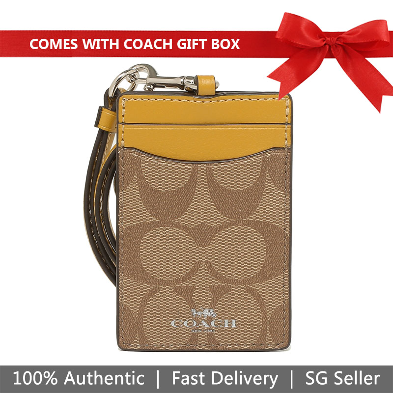 Coach Lanyard In Gift Box Id Lanyard In Signature Canvas Khaki / Flax # F63274