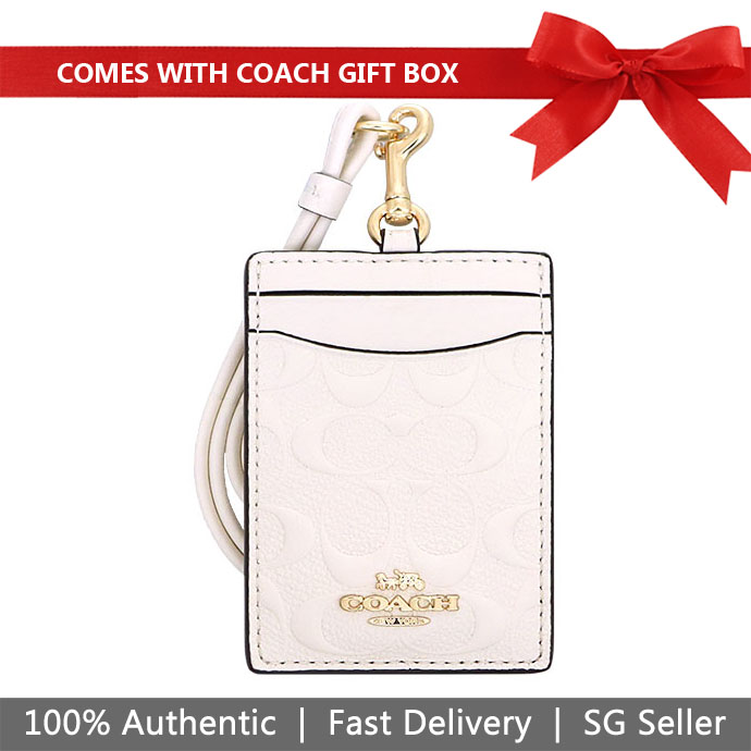 Coach Lanyard In Gift Box Id Lanyard In Signature Leather Chalk White # F73602