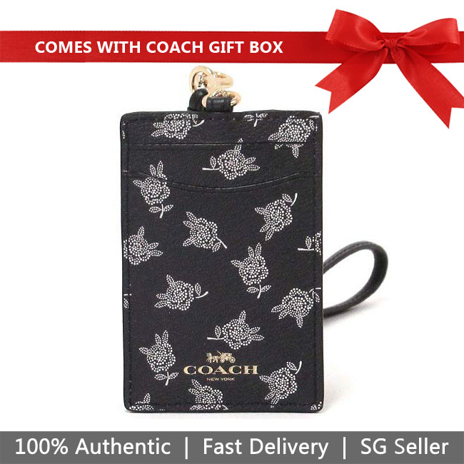 Coach Lanyard In Gift Box Id Lanyard With Calico Peony Print Black # F39226