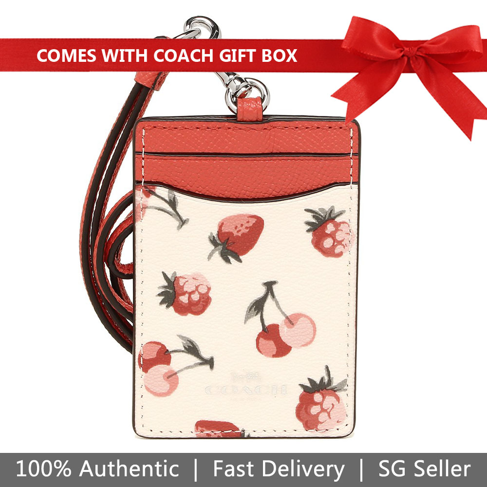 Coach Lanyard In Gift Box Id Lanyard With Fruit Print Silver / Chalk Multi # F23679