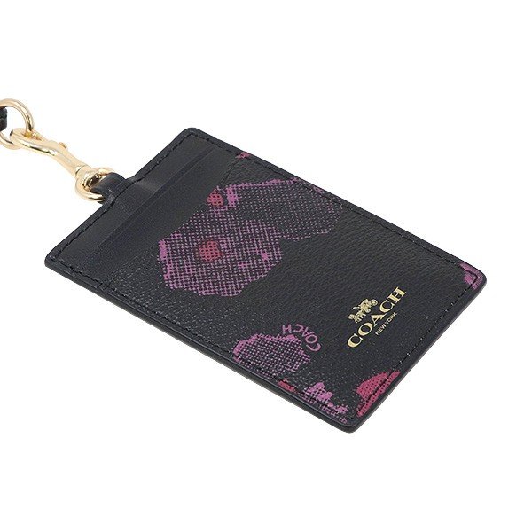 Coach Lanyard In Gift Box Id Lanyard With Halftone Floral Print Black / Wine / Gold # F39055