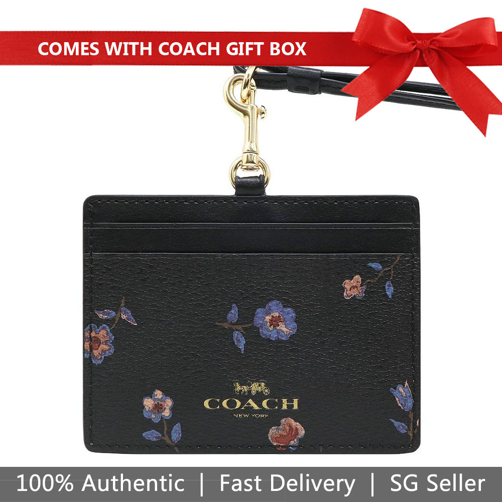 Coach Lanyard In Gift Box Id Lanyard With Vintage Prairie Print Black # F57095