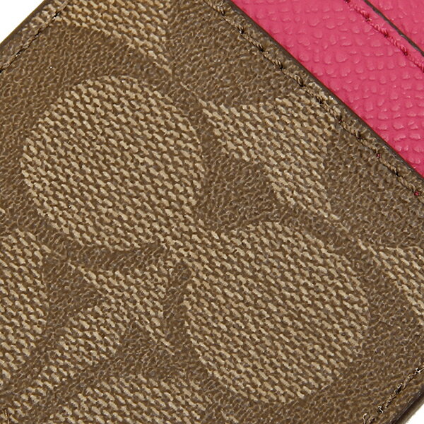Coach Lanyard In Gift Box Lanyard Id Case In Signature Canvas Khaki / Pink Ruby # F63274