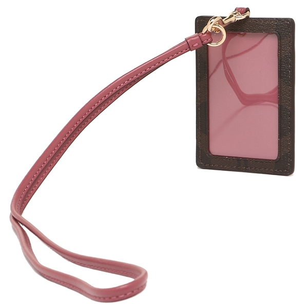 Coach Lanyard In Gift Box Signature Lanyard Id Case Brown / Rouge Pink # F63274