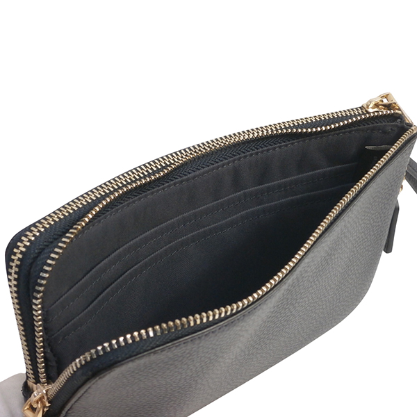 Coach Large Double Zip Wallet In Polished Pebble Leather Large Wristlet Midnight Navy Dark Blue # F87587