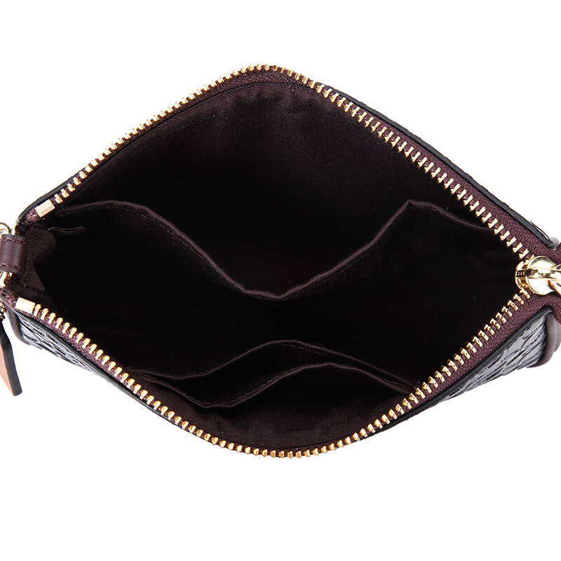 Coach Large Wristlet 19 In Signature Debossed Patent Leather Black Oxblood # F11940