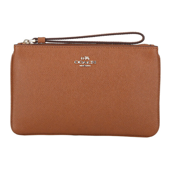 Coach Large Wristlet In Crossgrain Leather Gold / Saddle Brown Brown Brown # F57465