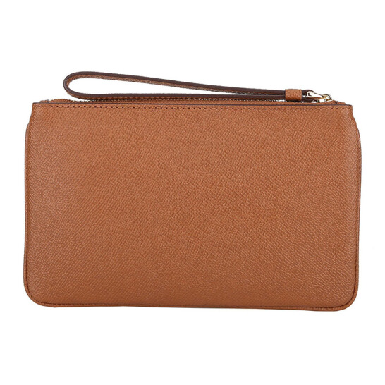 Coach Large Wristlet In Crossgrain Leather Gold / Saddle Brown Brown Brown # F57465