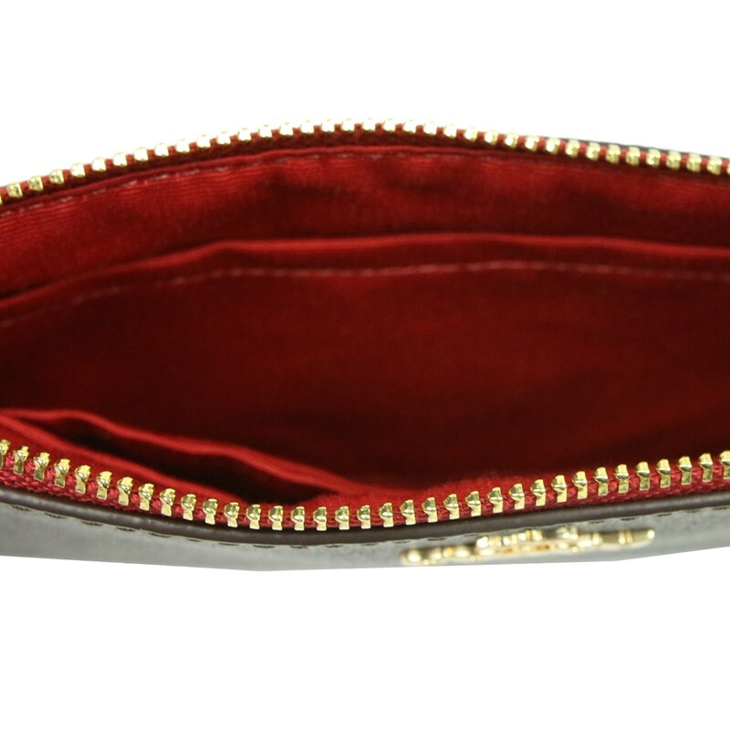 Coach Large Wristlet In Gift Box Large Wristlet In Crossgrain Leather Brown / Ruby Red # F58695