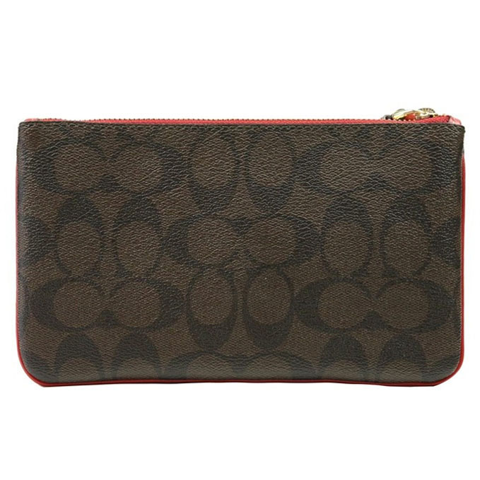 Coach Large Wristlet In Gift Box Large Wristlet In Crossgrain Leather Brown / Ruby Red # F58695