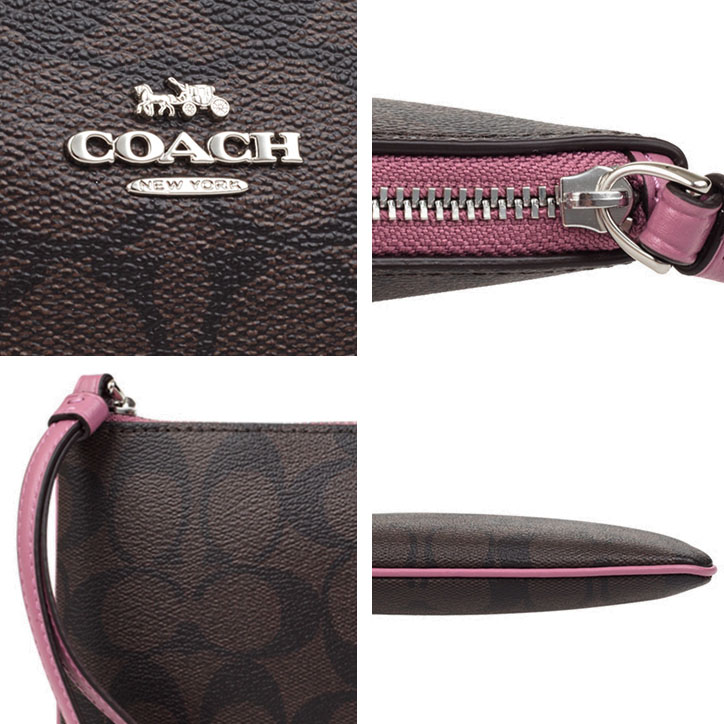 Coach Large Wristlet In Gift Box Large Wristlet In Signature Canvas Brown / Azalea Purple / Silver # F58695