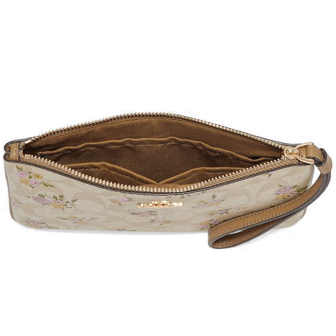 Coach Large Wristlet In Gift Box Large Wristlet In Signature Canvas With Daisy Bundle Print Light Khaki / Multi / Gold # F31784