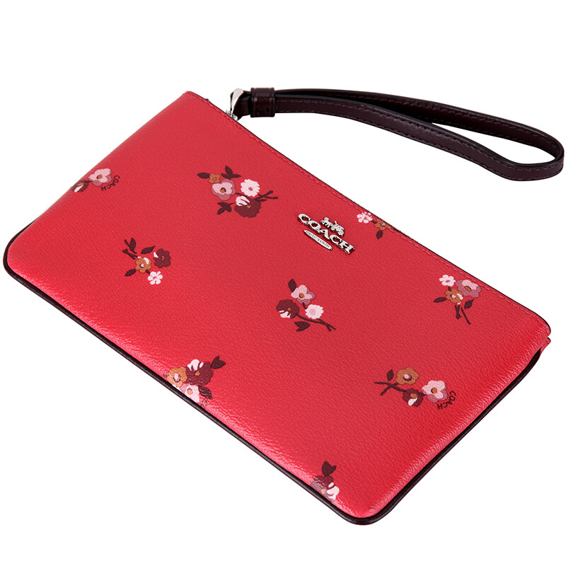 Coach Large Wristlet In Gift Box Large Wristlet With Baby Bouquet Print Bright Red Multi / Silver # F31999