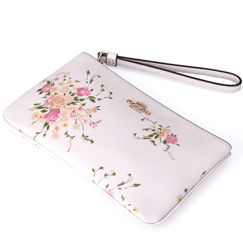 Coach Large Wristlet In Gift Box Large Wristlet With Floral Bundle Print Chalk White / Gold # F30018