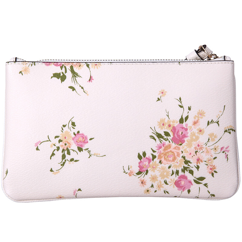 Coach Large Wristlet In Gift Box Large Wristlet With Floral Bundle Print Chalk White / Gold # F30018