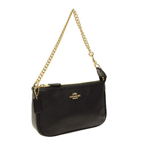 Coach Large Wristlet In Pebble Leather Black # F53340