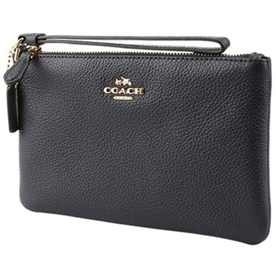 Coach Large Wristlet In Polished Pebble Leather Gold / Navy Blue # 16111B