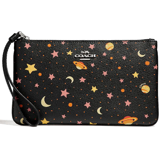 Coach Large Wristlet With Constellation Print Black Multi / Silver # F30058