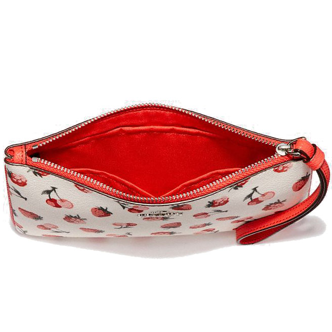 Coach Large Wristlet With Fruit Print Chalk Off White / Red # F23675