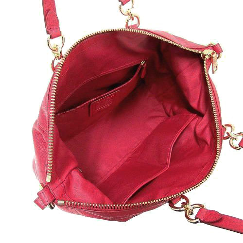 Coach Lenox Satchel In Pebble Leather Light Gold / True Red # F59325