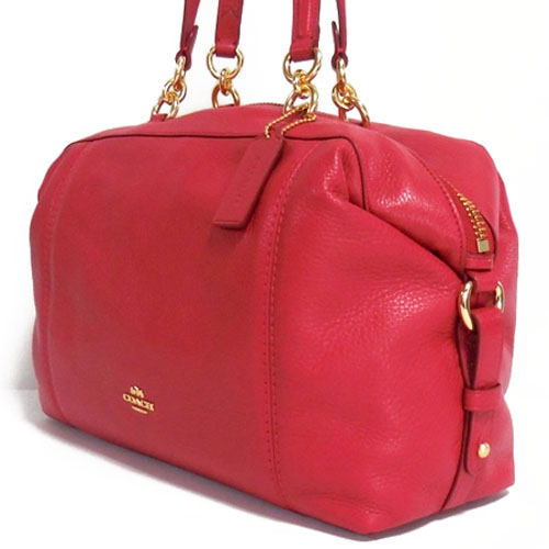 Coach Lenox Satchel In Pebble Leather Light Gold / True Red # F59325