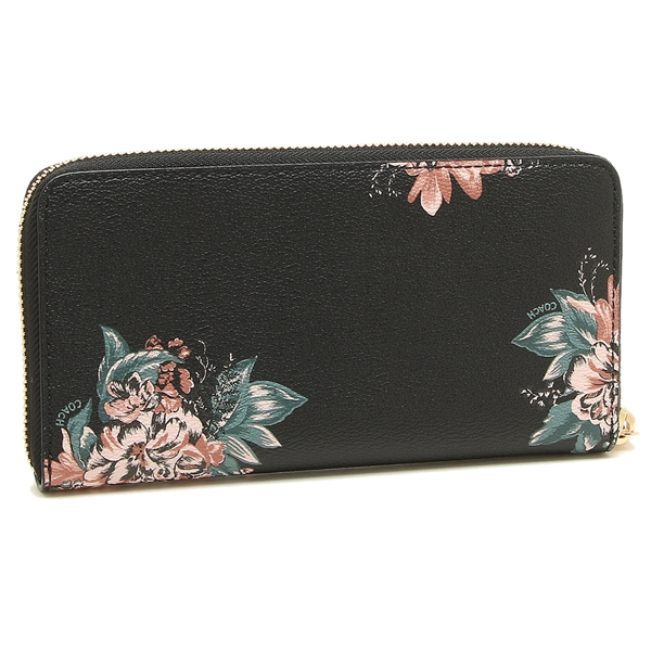 Coach Long Wallet Accordion Zip Wallet With Tossed Bouquet Print Black # F32435