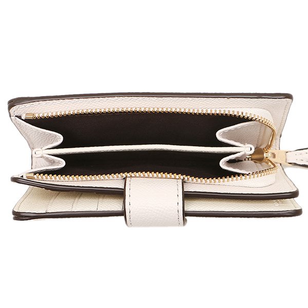 Coach Medium Corner Zip Wallet In Crossgrain Leather Chalk / Gold # F54010