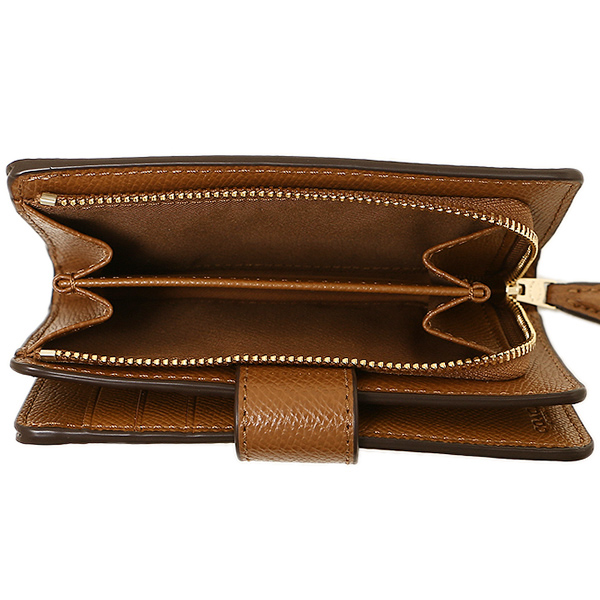 Coach Medium Corner Zip Wallet In Crossgrain Leather Gold / Saddle Brown # F54010