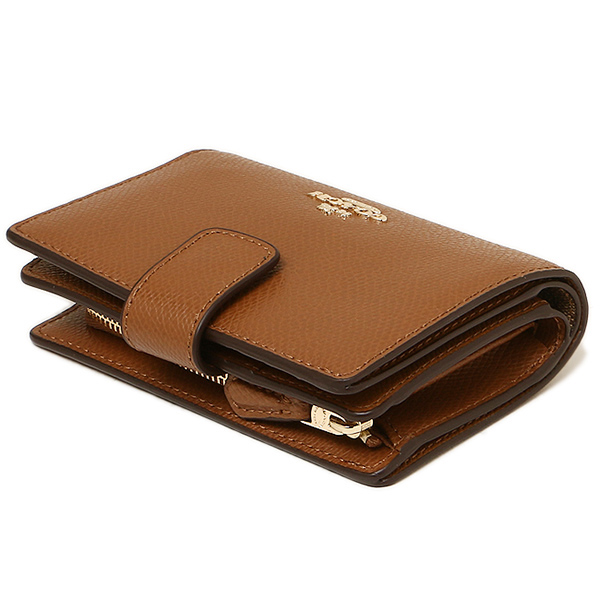 Coach Medium Corner Zip Wallet In Crossgrain Leather Gold / Saddle Brown # F54010