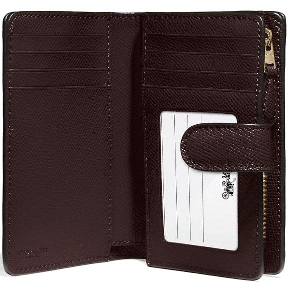 Coach Medium Corner Zip Wallet In Crossgrain Leather Light Gold / Oxblood 1 # F11484