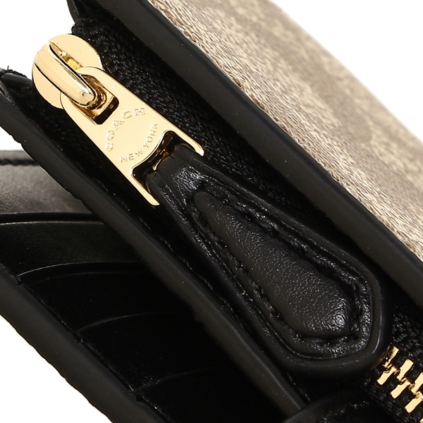 Coach Medium Wallet Medium Corner Zip Wallet In Signature Coated Canvas Khaki Black # F23553