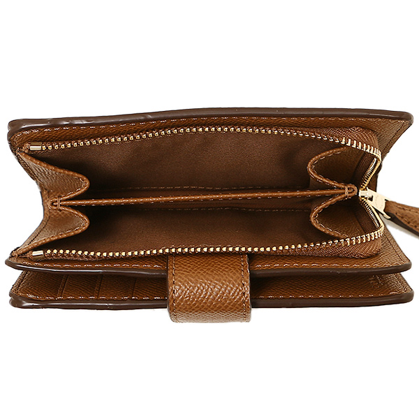 Coach Medium Corner Zip Wallet In Signature Gold / Khaki / Saddle Brown # F54023