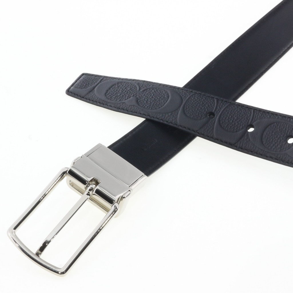 Coach Men Belt In Gift Box Modern Harness Cut-To-Size Reversible Signature Leather Belt Black # F55158